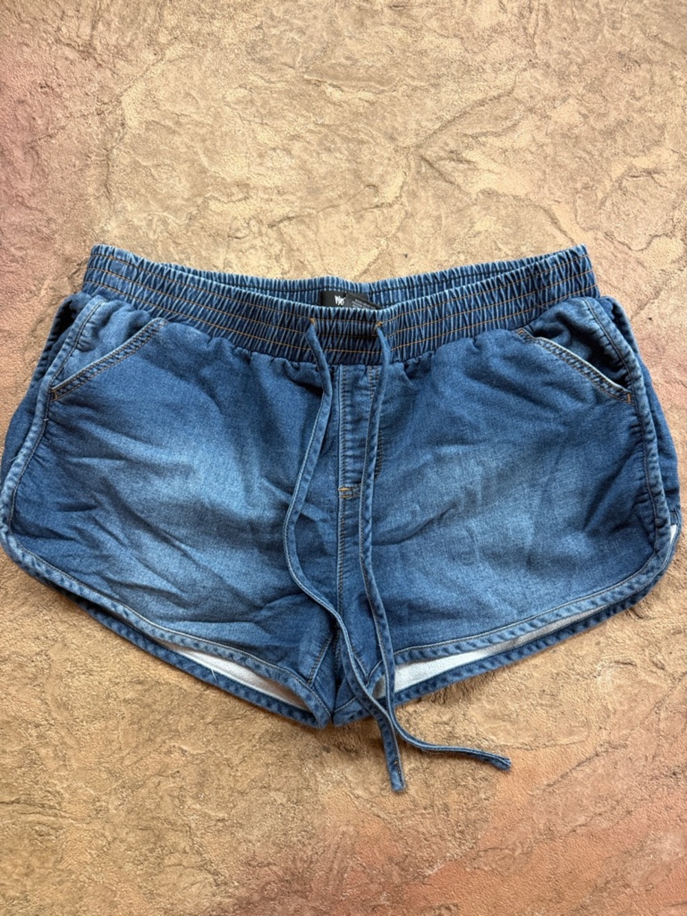 Women's Athletic Denim-Style Drawstring Shorts - Blue